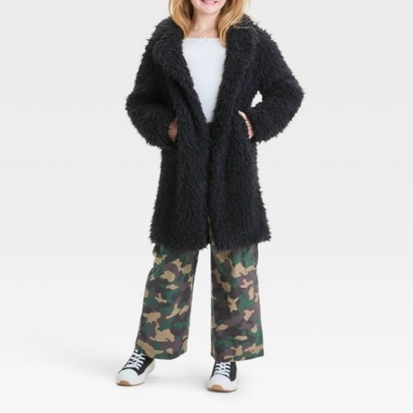 Art Class Girls Faux Fur Long Jacket Black NWT - Picture 5 of 7